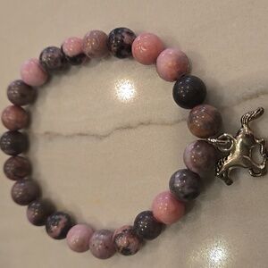 Equestrian horse Beaded Pink Grey Black stone bracelet. Year Of The Horse